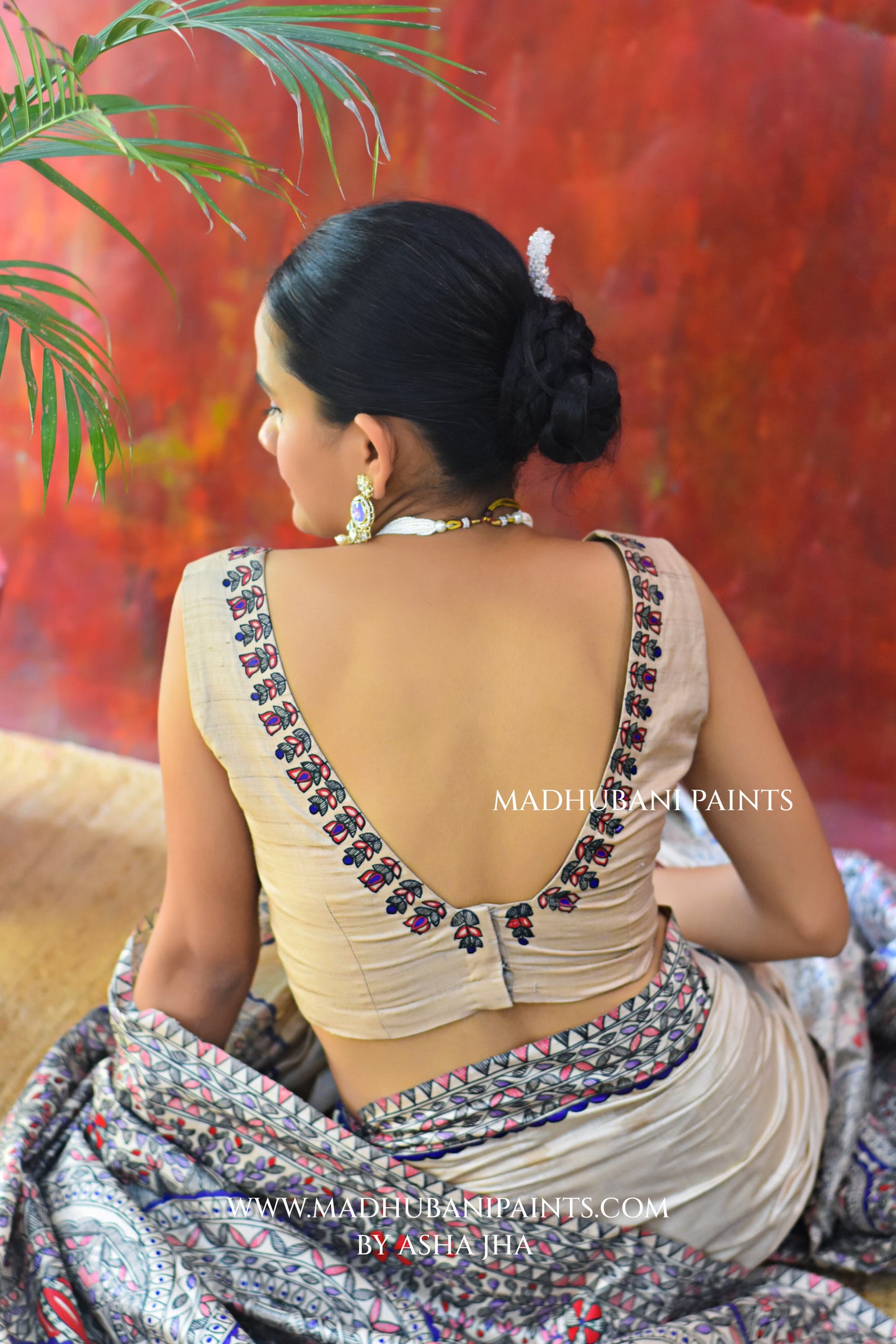 MITHILA Handpainted Madhubani Saree Blouse Set