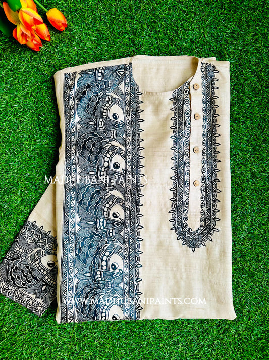 SURMAI SAMUNDAR Hand-painted Madhubani Men's Tussar Silk Kurta