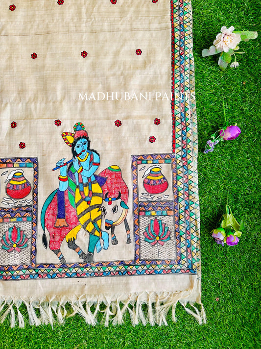 Krishna Vrindavan Tussar Silk Stole