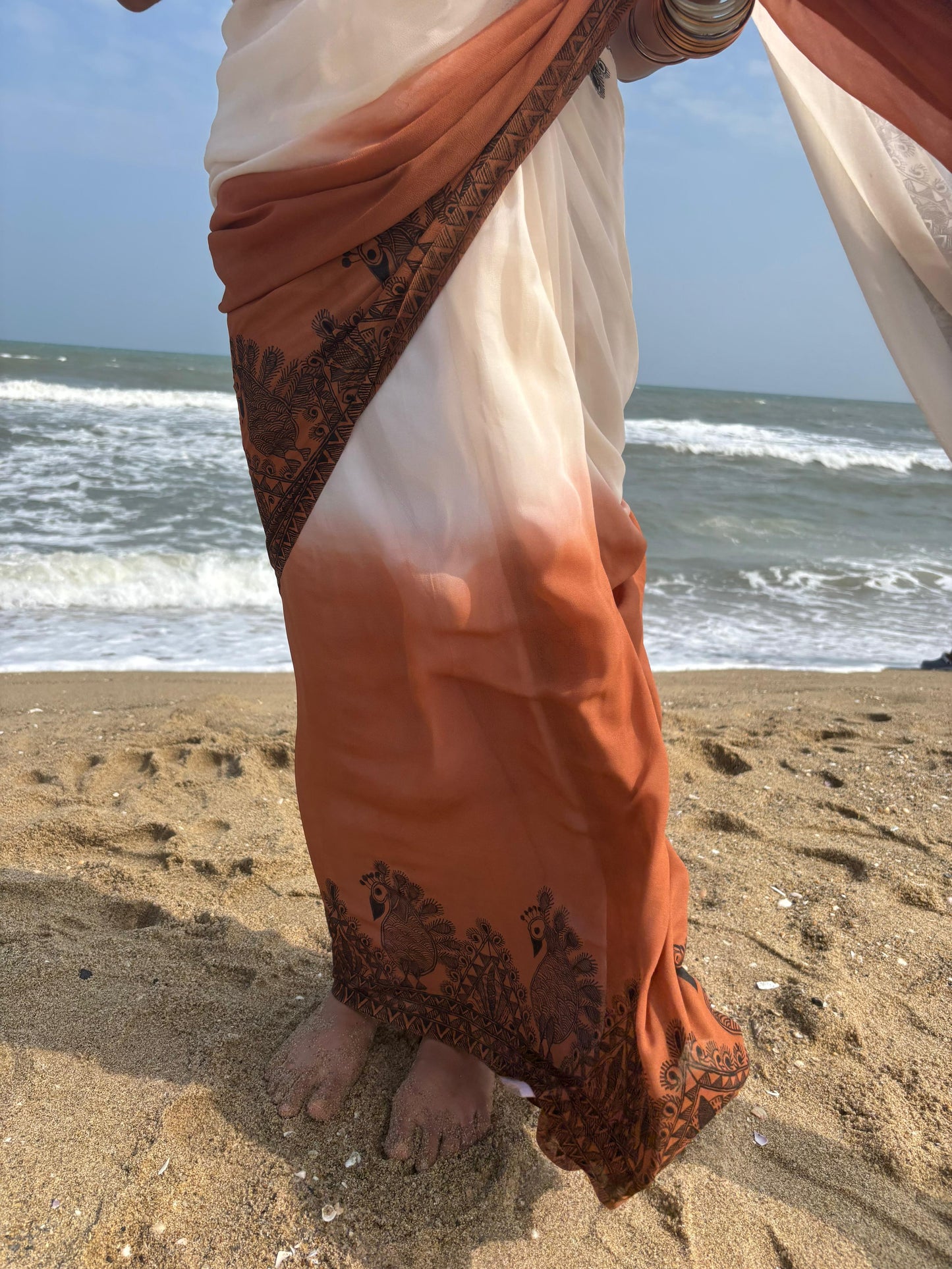 KASTURI Handpainted Madhubani Georgette Saree