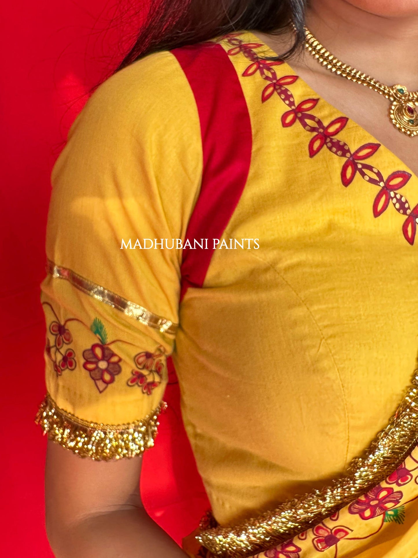 Swayambar Bihari Bridal Hand-painted Madhubani Painting Saree Blouse Set