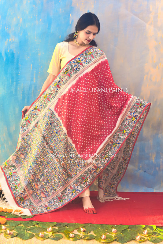 Laal Mithila Bandhini Dupatta