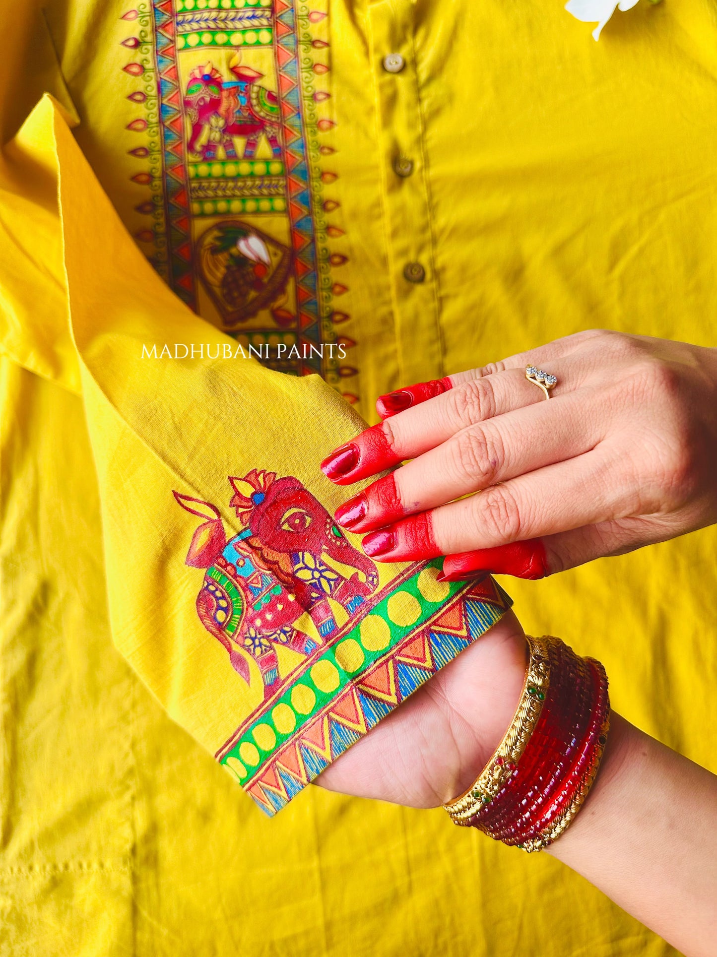 Bihar Chhath Puja Hand-painted  Madhubani Men's Cotton Kurta