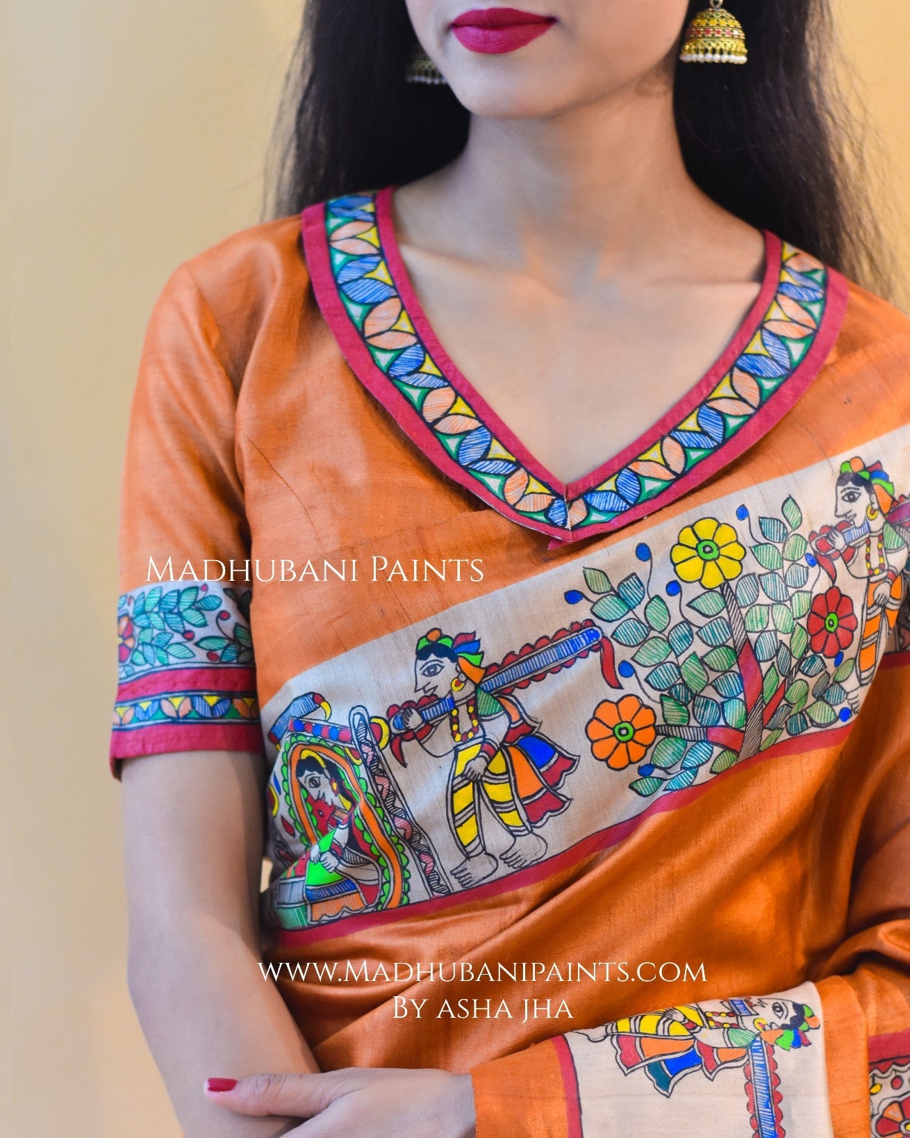 MITHILA MADAPAM Hand-painted Tussar Silk Saree Blouse Set