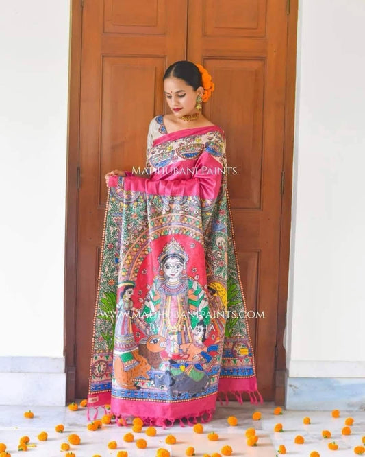 GAYATRI Handpainted Madhubani Saree Blouse Set