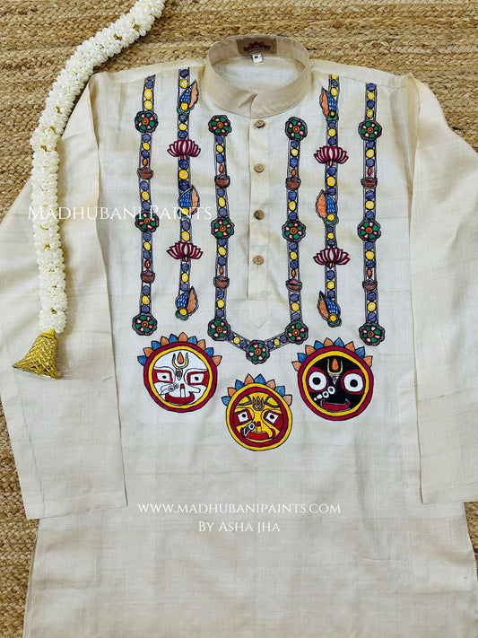 Lord Jagannatha Men's Hand-painted  Madhubani Tussar Silk Kurta