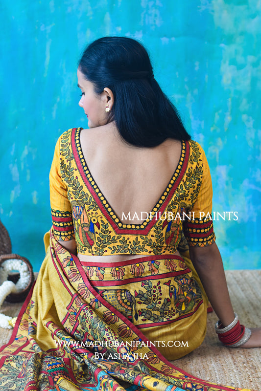 ANANYA Handpainted Madhubani Chanderi Saree Blouse Set