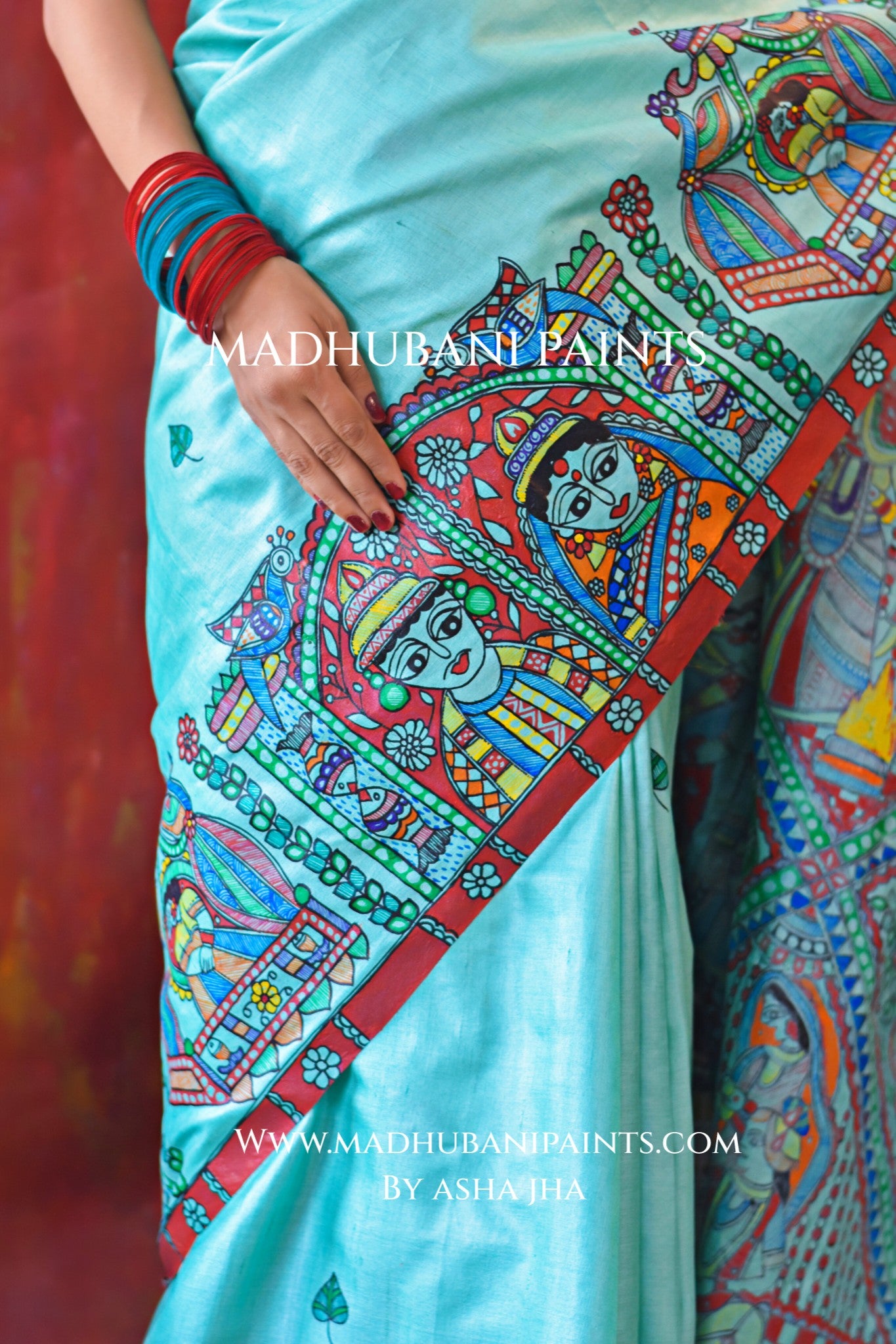 AASMANI MANGALYA Hand-painted Madhubani Tussar Silk Saree Blouse Set