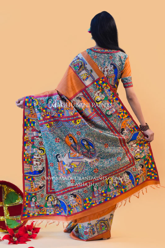 MITHILA MADAPAM Hand-painted Tussar Silk Saree Blouse Set