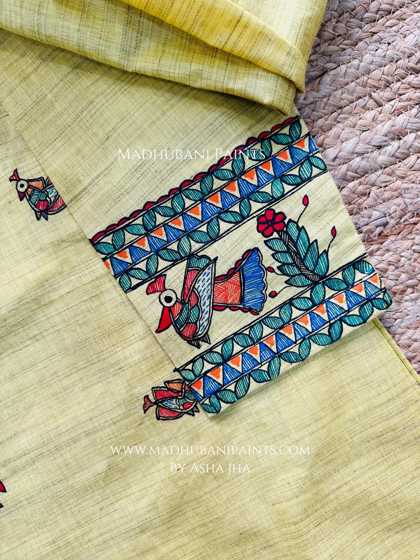 Yellow Mayuri Men’s Hand-painted Handloom Cotton Kurta