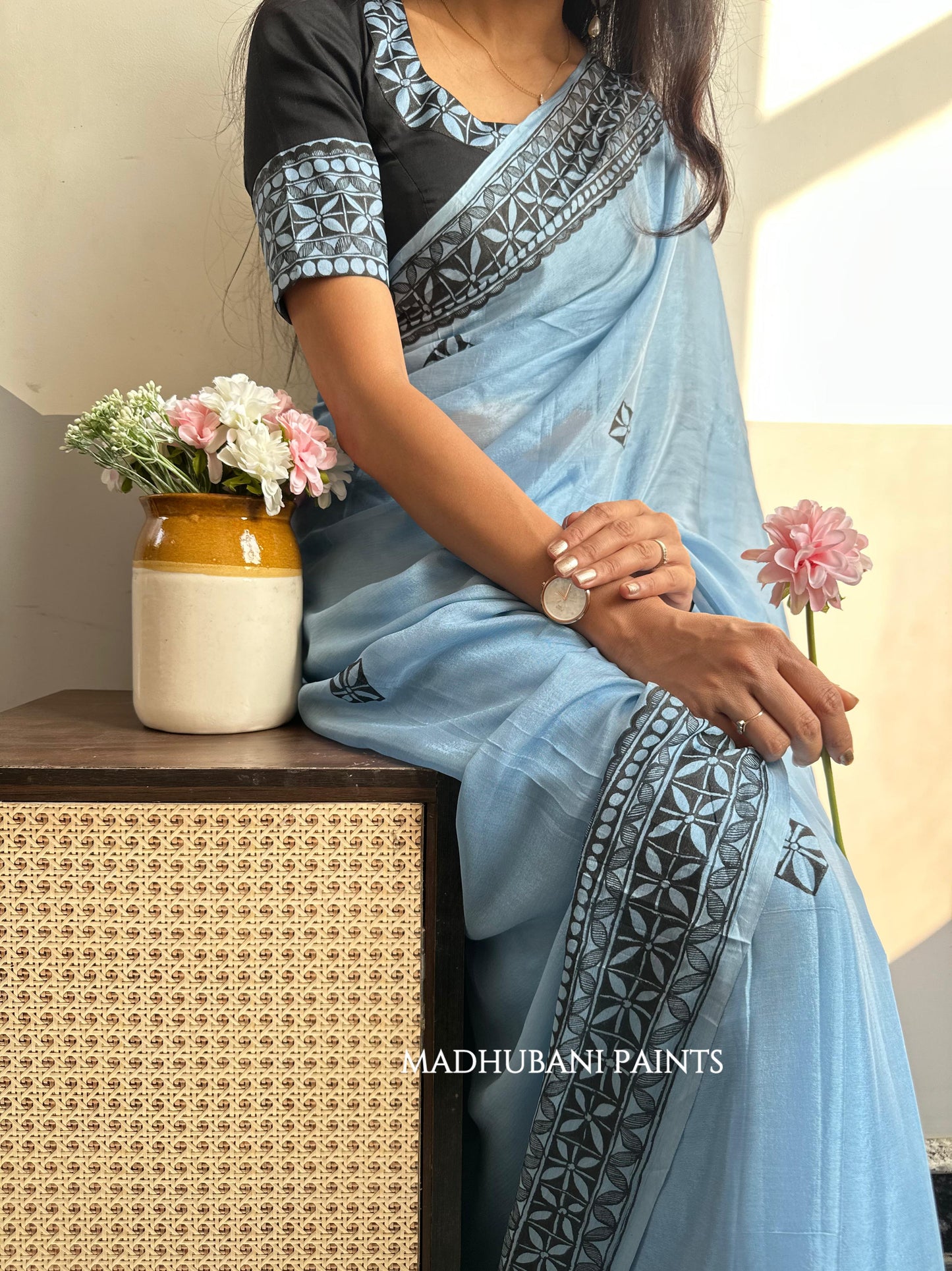 ROOPANJALI Hand-painted Madhubani Chiffon Saree