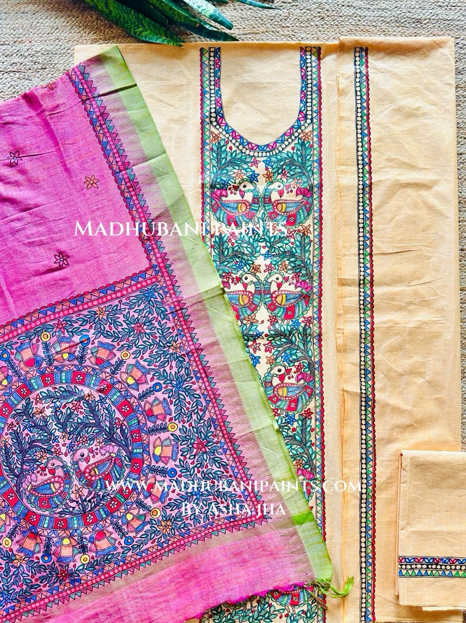 Multicolor - Hand-Stitched Mosaic Cotton Unstitched Kurta Material (2.65M) 51