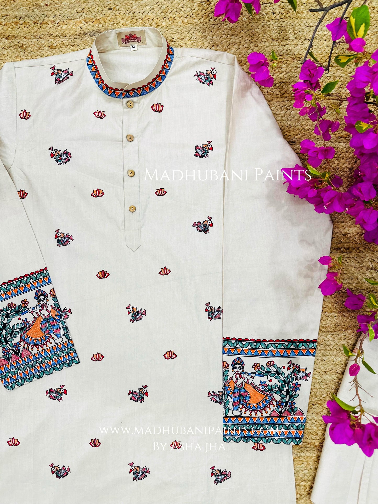 Radha Krishna Men’s Hand-painted Handloom Cotton Kurta