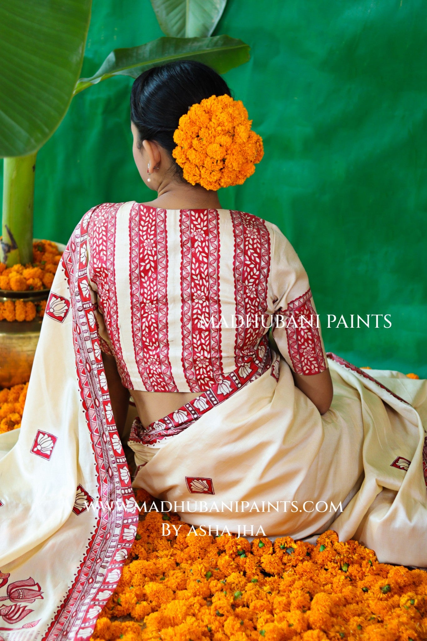 KAMALAKSHI Chhath Puja Handpainted Madhubani Tussar Silk Saree