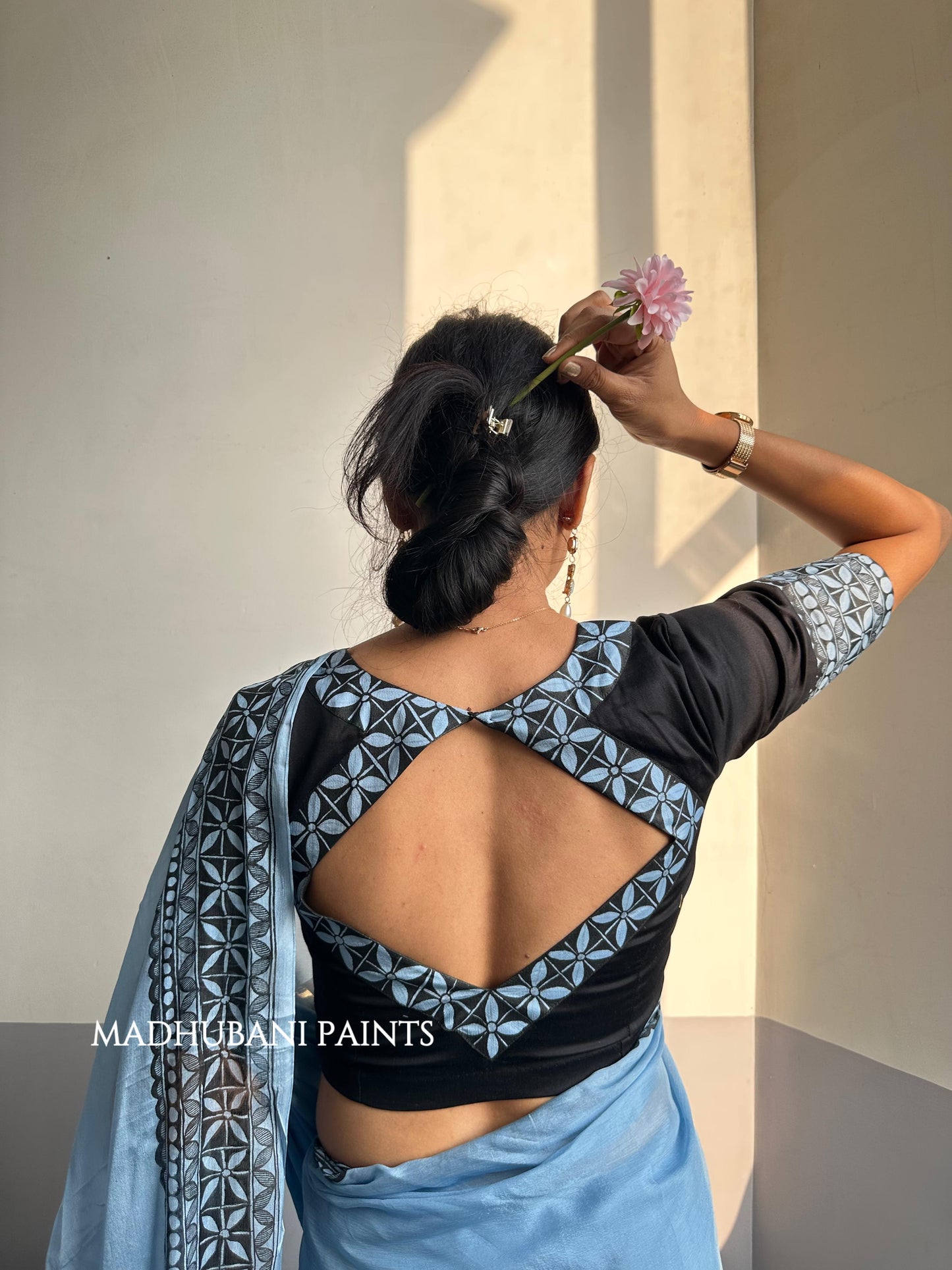 ROOPANJALI Hand-painted Madhubani Chiffon Saree Blouse Set