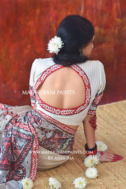 JAL TARANG Hand-painted Madhubani Chanderi Blouse