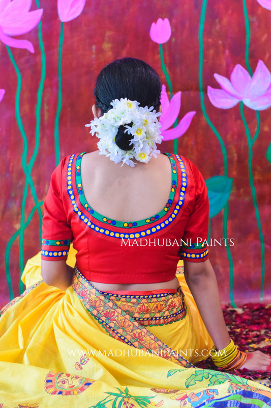 Surya Kiran Chhath Puja Handpainted Madhubani  Cotton Blouse