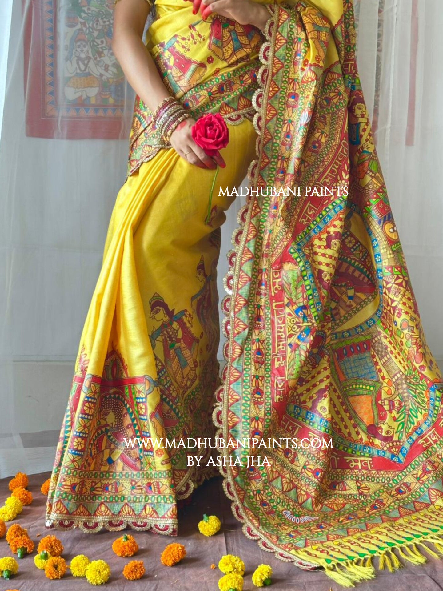 MITHILA WEDDING Hand-painted Madhubani Tussar Silk Saree