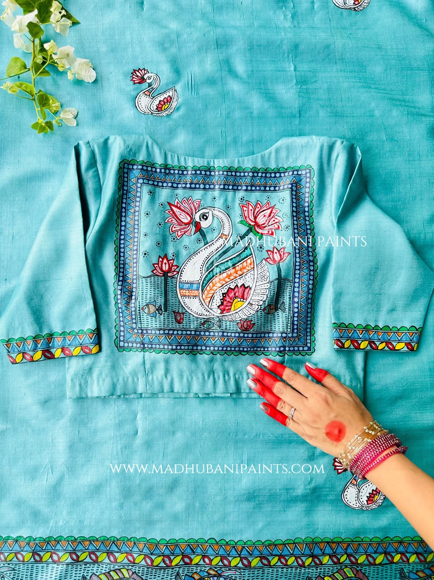 Neel 'MATSYA AVATAR' Handpainted Madhubani Tussar Silk Saree Blouse Set