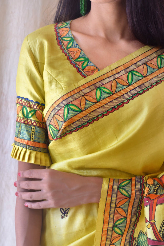 'CHUMAUN' Handpainted Madhubani Bishnupuri Silk Saree