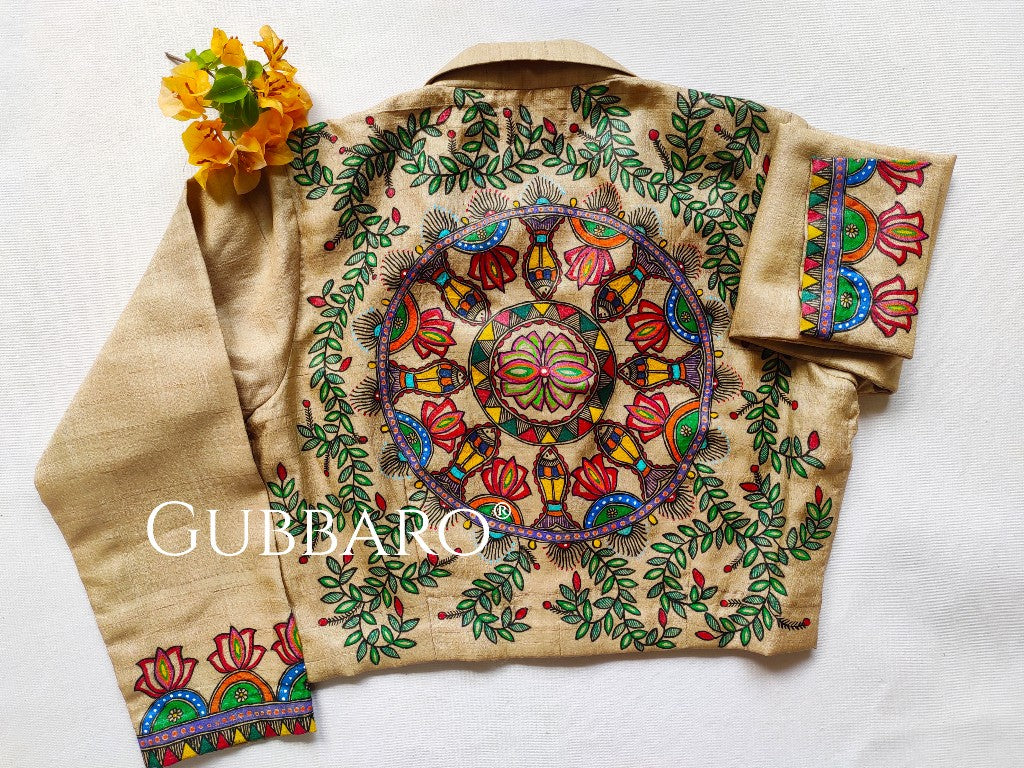 'SPANDA LOTUS' Handpainted Madhubani Tussar Silk Blouse