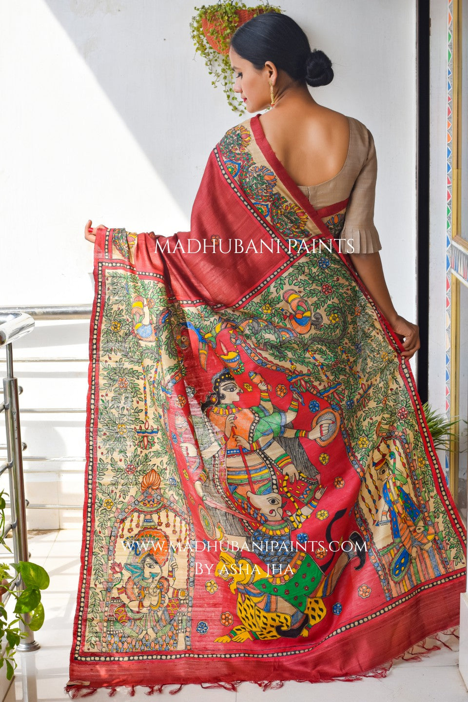 'MAHISASUR MARDINI' Handpainted Tussar Silk Saree
