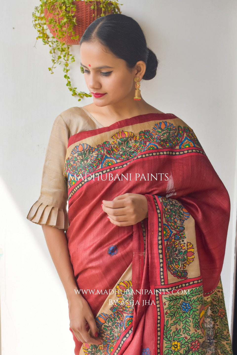 'MAHISASUR MARDINI' Handpainted Tussar Silk Saree