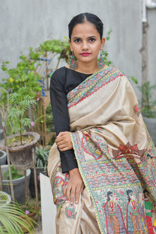 Puja Ceremony Handpainted Tussar Silk Saree