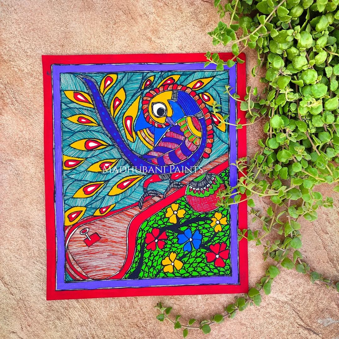 Mayuri On Sitar Wall Hanging MADHUBANI PAINTS BY ASHA JHA