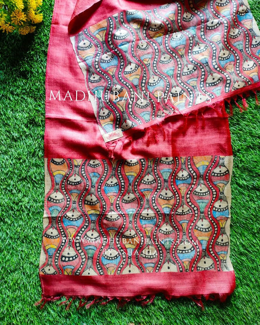 Red Surmai Leela Tussar Silk Stole