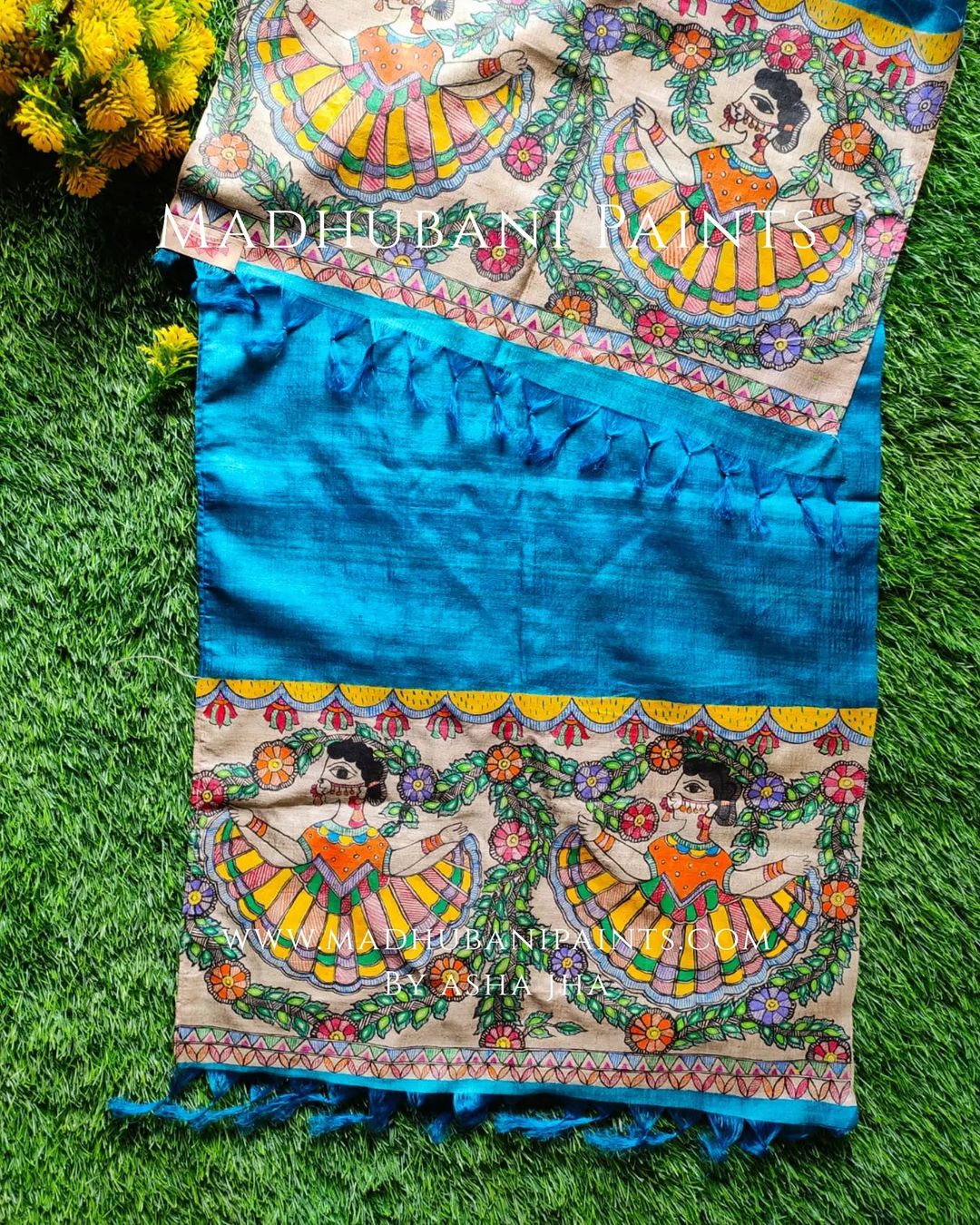 Vrindavan Gudiya Handpainted Madhubani Silk Stole