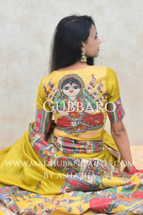 'GOLU DURGA JI' Handpainted Madhubani Tussar Silk Blouse