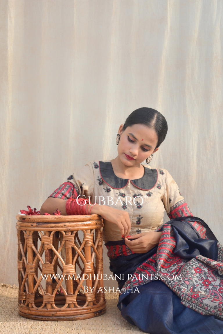 'SHATAKSHI' Handpainted Madhubani Tussar Silk Blouse