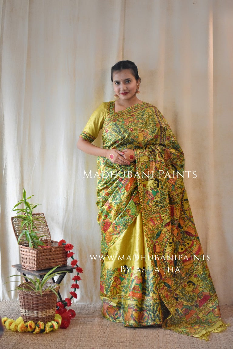 'GAUNA' Handpainted Madhubani Tussar Silk Saree
