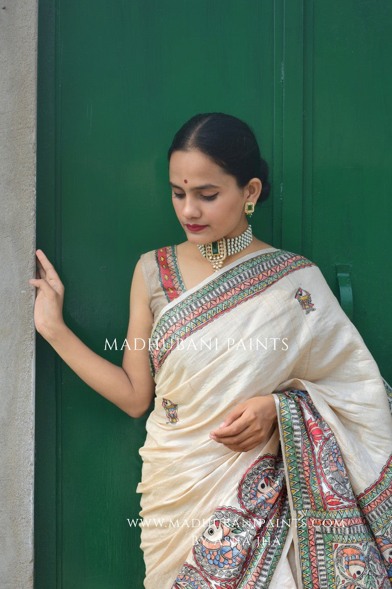 'MATSYA KACHNI' Handpainted Madhubani Tussar Silk Blouse