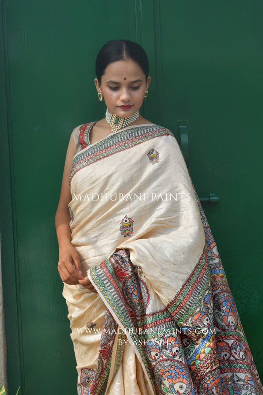 'MATSYA KACHNI' Handpainted Madhubani Tussar Silk Blouse