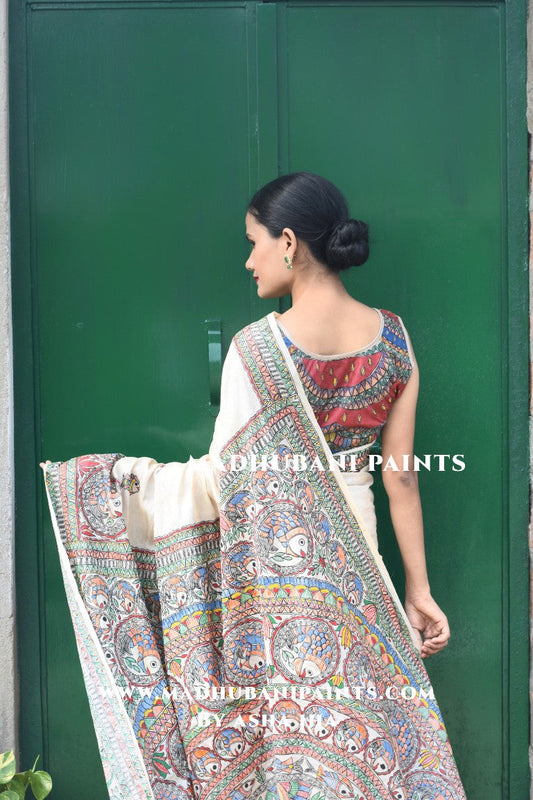 'MATSYA KACHNI' Handpainted Madhubani Tussar Silk Blouse