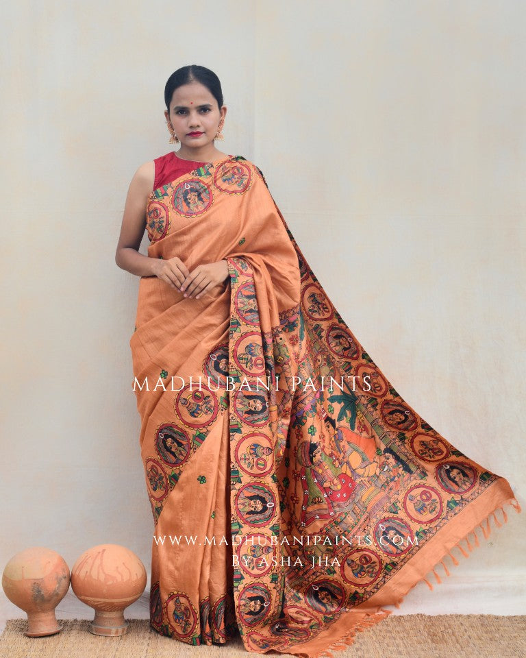 'BENGALI VIVAH' Handpainted Madhubani Tussar Silk Saree