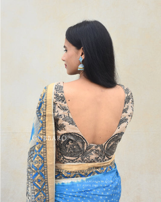 'AASMANI' Madhubani Hand-painted Bandhani Tussar Silk  Blouse