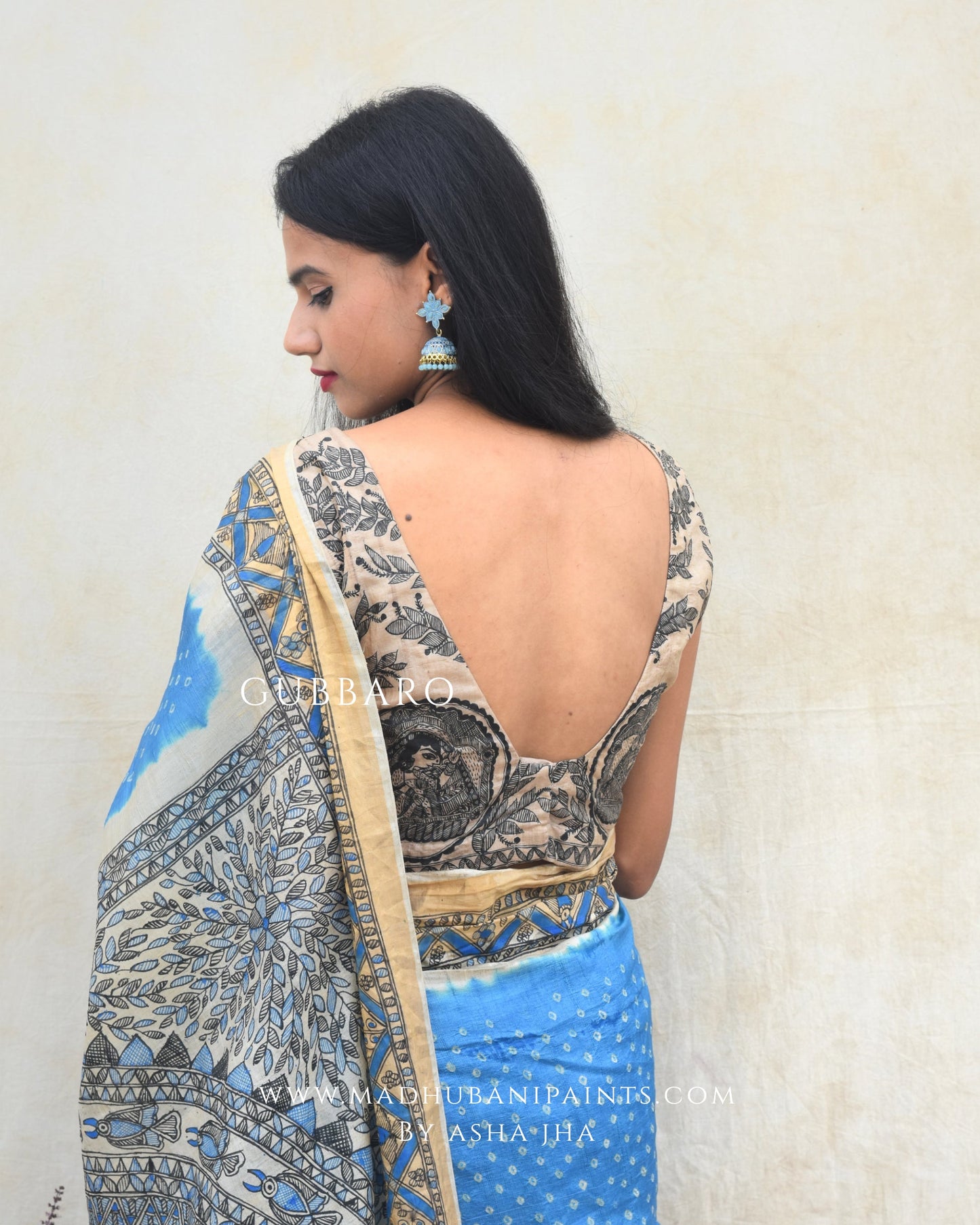 'AASMANI' Madhubani Hand-painted Bandhani Tussar Silk  Blouse