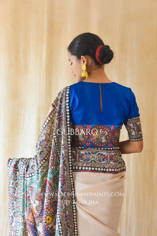 'MATSYA RAAS' Handpainted Madhubani Tussar Silk Blouse