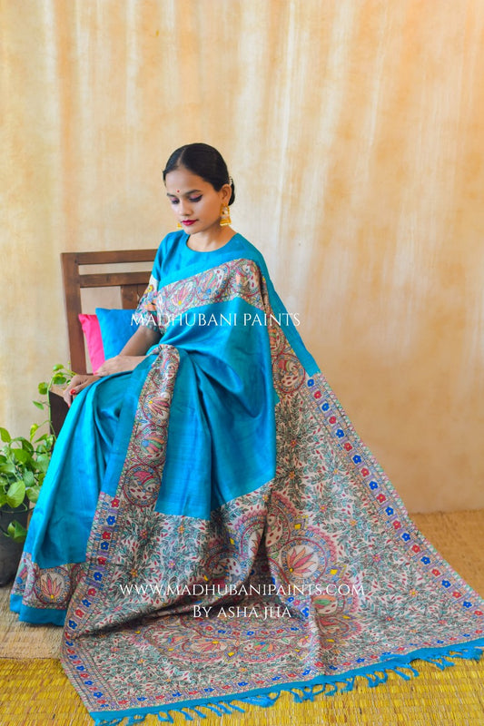 SAANKH KAMAL' Handpainted Madhubani Tussar Silk Saree