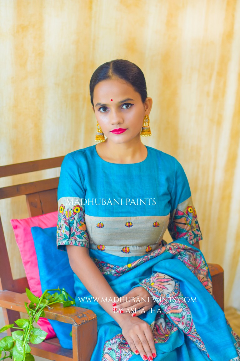 SAANKH KAMAL' Handpainted Madhubani Tussar Silk Saree