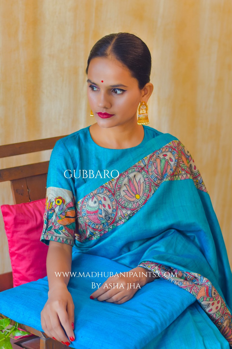 'SAANKH KAMAL' Handpainted Madhubani Tussar Silk Blouse
