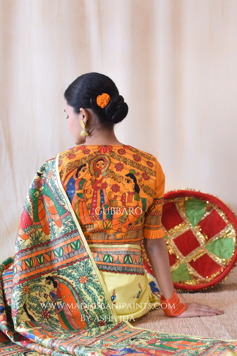 'SHAADI VIDDHI' Handpainted Madhubani Tussar Silk Blouse