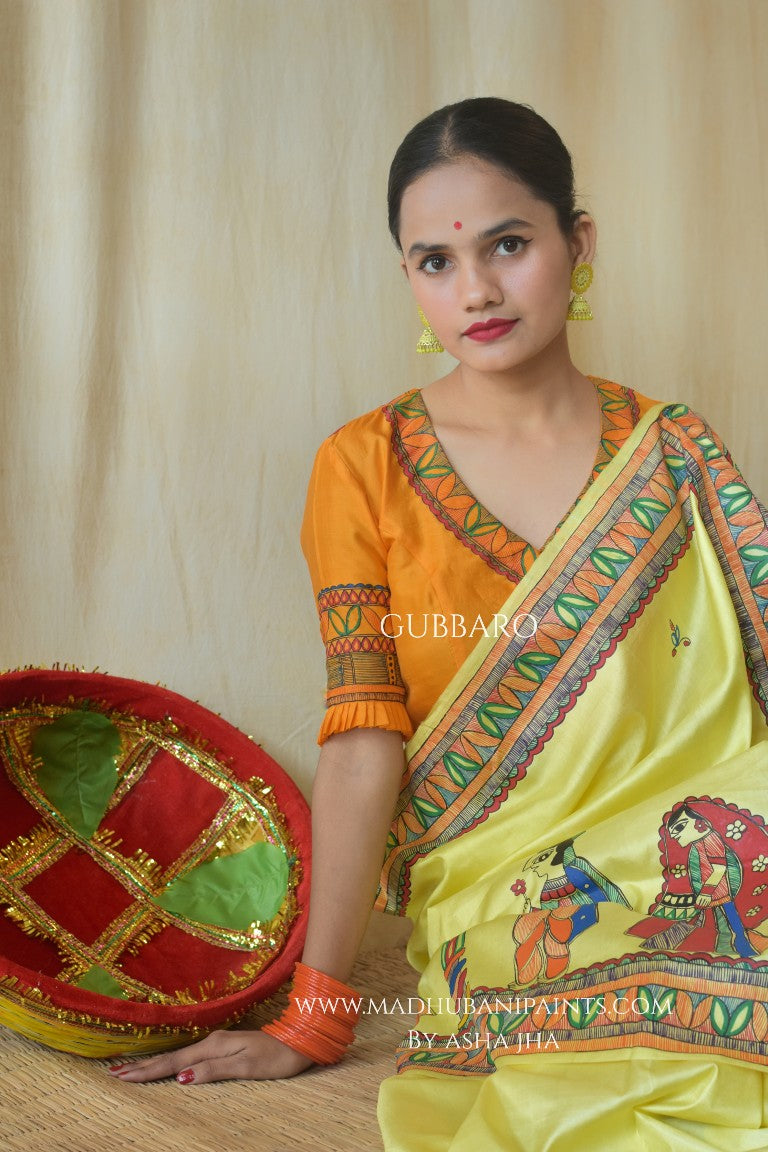 'SHAADI VIDDHI' Handpainted Madhubani Bishnupuri Silk Saree Blouse Set
