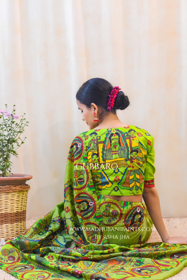 Bengali Weeding' Handpainted Madhubani Chanderi Silk Blouse