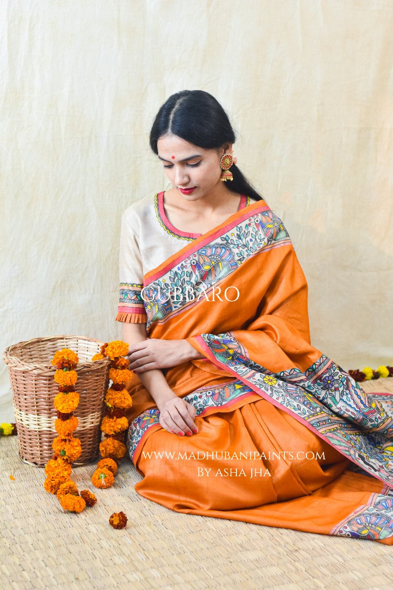 'SITA RAM' Handpainted Madhubani Tussar Silk Blouse