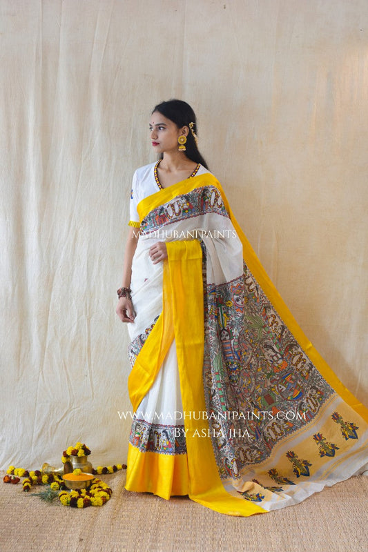 'UTSAV' Handpainted Madhubani Cotton Saree