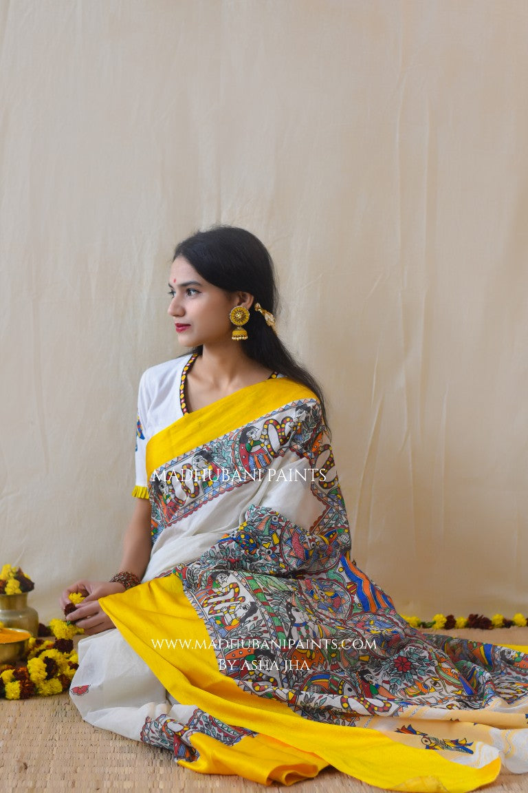 'UTSAV' Handpainted Madhubani Cotton Saree